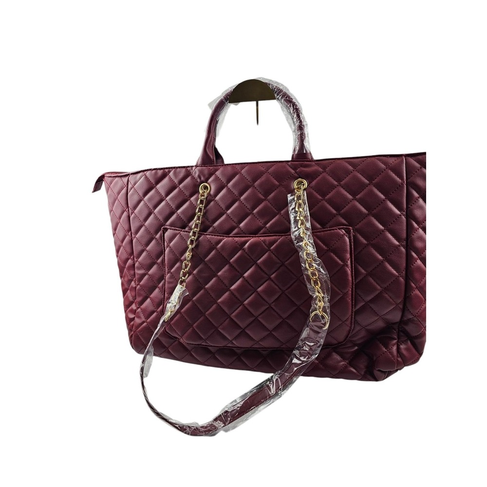 Gilda Paris Burgundy Quilted Tote Bag with Chain Accent Designer Inspired NWT - Picture 4 of 14